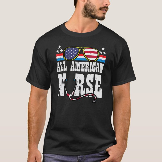 All amerikansk sjuksköterska 4:e juli Skrubbe Top  T Shirt (Framsida)
