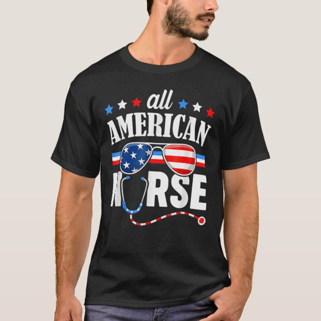 All amerikansk sjuksköterska 4 juli Patriotic USA  T Shirt (Framsida)