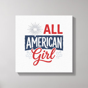 All Amerikansk Tjej Patriotisk Vintage T-Shirt Des Canvastryck