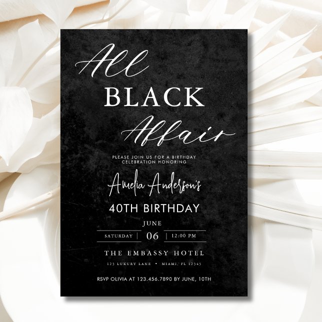 All Black Affair 40:e födelsedag Party Elegant Inbjudningar (Skapare uppladdad)