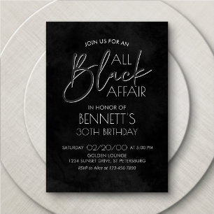 All Black Affair Birthday Inbjudningar