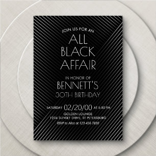 All Black Affair Birthday Inbjudningar