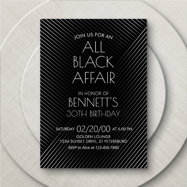 All Black Affair Birthday Inbjudningar (Skapare uppladdad)
