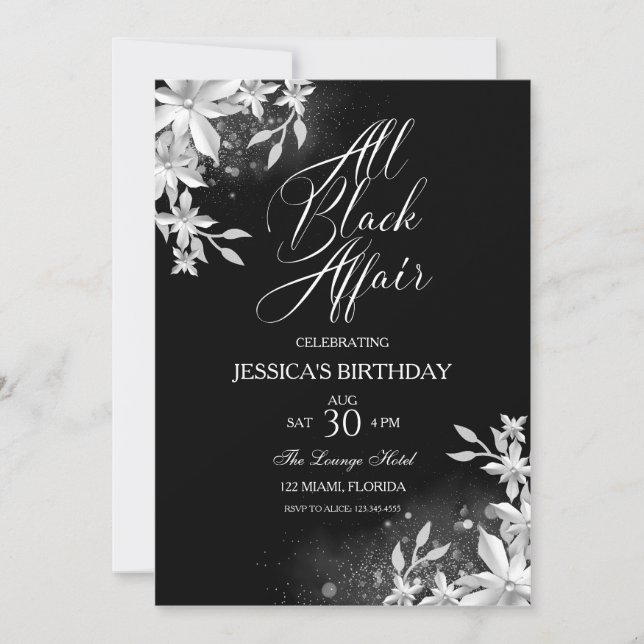 All Black Affair Födelsedagsfest inbjudan (Framsida)