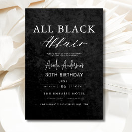 All Black Affair Födelsedagsfest Modern Elegant Inbjudningar
