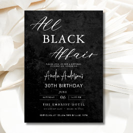 All Black Affair Födelsedagsfest Modern Elegant Inbjudningar