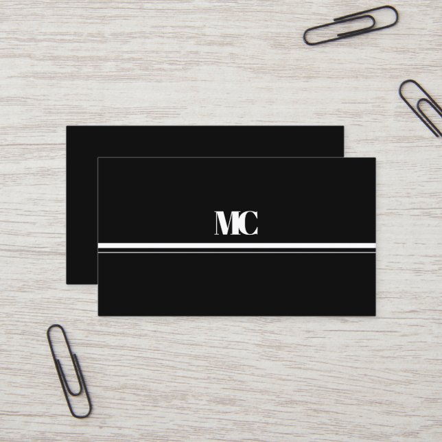 All Black White Modern Fet Monogram Visitkort (Fram/Back In Situ)