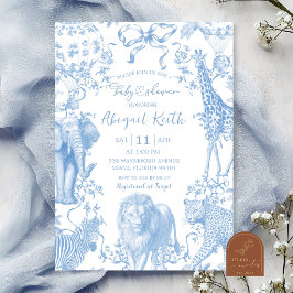All Blue Safari Fransk Toile Baby Shower Inbjudningar