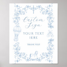 All Blue Toile Boy Baptism Elegant Anpassningsbar