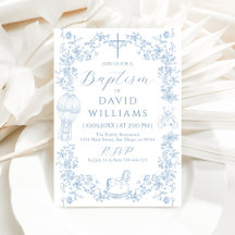 All Blue Toile Boy Baptism Elegant Digital
