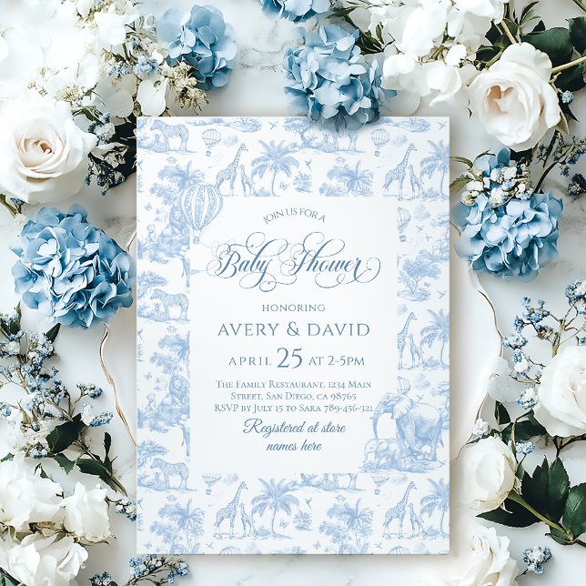 All Blue Toile Safari Animal Pojke Shower Inbjudningar (Skapare uppladdad)
