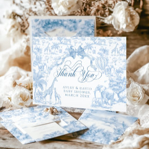 All Blue Toile Safari Animal Pojke Shower Tack Kort