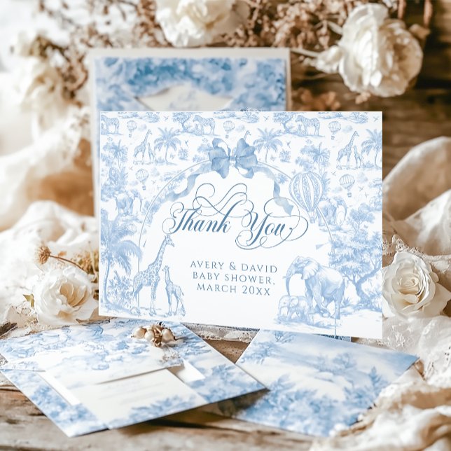 All Blue Toile Safari Animal Pojke Shower Tack Kort (Skapare uppladdad)