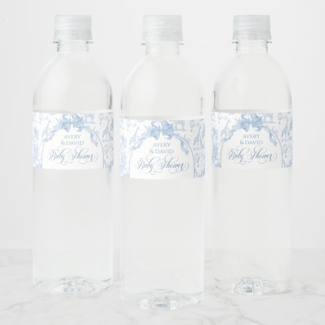 All Blue Toile Safari Animal Pojke Shower Vattenflaska Etikett (Flaskor)