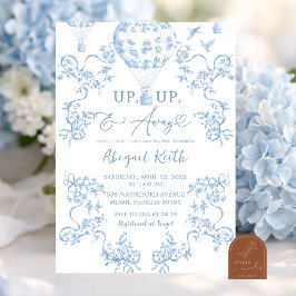All Blue Toile Varmt Luftballong Baby Shower Inbjudningar