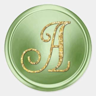 ALL BOKSTÄVER Guldmonogram 3 Ljusgrön Runt Klistermärke