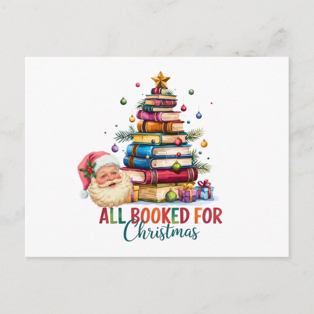All Booked for Christmas Card | Book Lover Holiday Helg Vykort (Framsida)