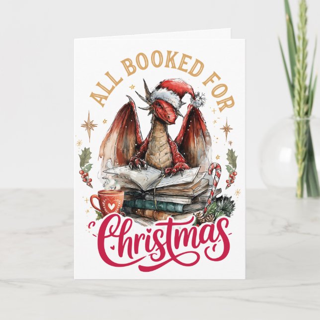 All Booked for Christmas Dragon  Helgkort (Framsida)