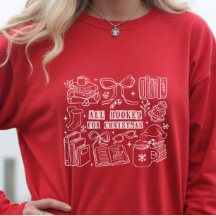 All Booked for Christmas Röd Långärmad T-Shirt