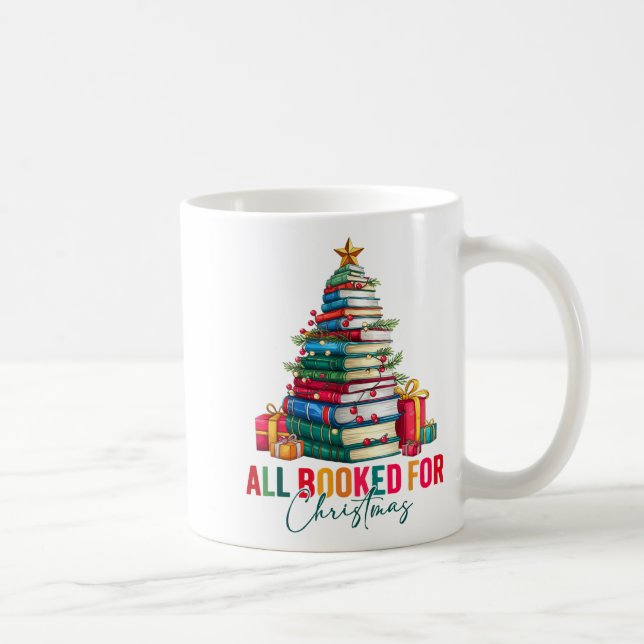 All Booked For Christmas Xmas Tree Teacher Holiday Kaffemugg (Höger)