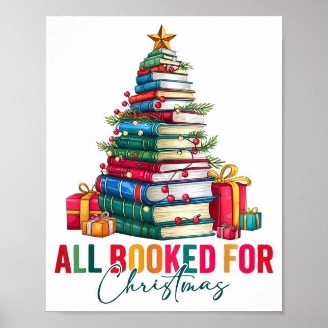 All Booked For Christmas Xmas Tree Teacher Holiday Poster (Framsidan)