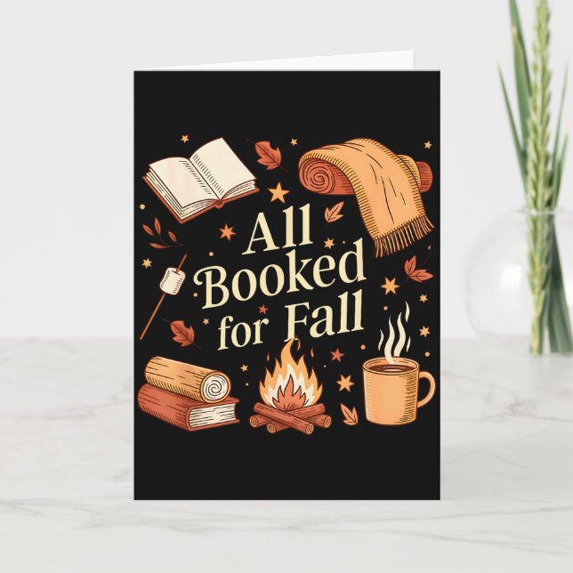 All Booked For Fall Books Coffee Fall Leaves Pumpk Kort (Framsida)