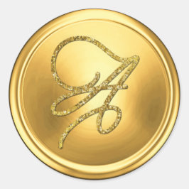 ALL BÖRJELBOKSTÄVER Guld Script Monogram Ljust Gul Runt Klistermärke