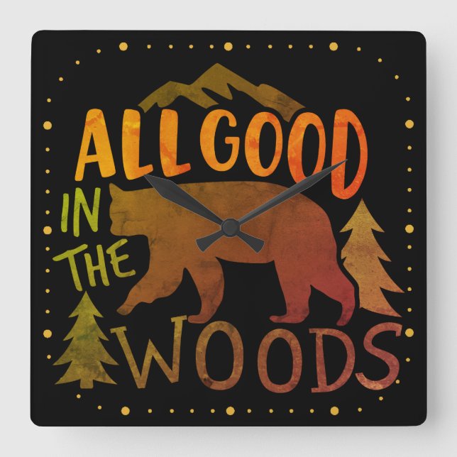 All Bra i Skogen-skogsäckshuset Fyrkantig Klocka (Framsida)