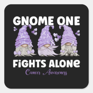 All Cancer Awareness Lavender Ribbon Gnome Fyrkantigt Klistermärke