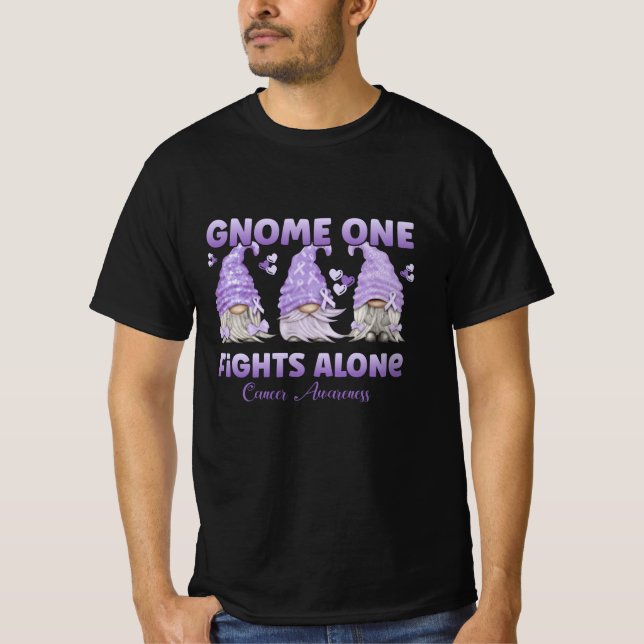 All Cancer Awareness Lavender Ribbon Gnome T Shirt (Framsida)