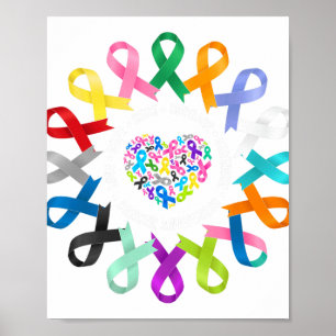 All cancermedvetenhet Heart Cancer Ribbon Colorful Poster