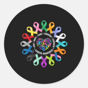 All cancermedvetenhet Heart Cancer Ribbon Colorful Runt Klistermärke