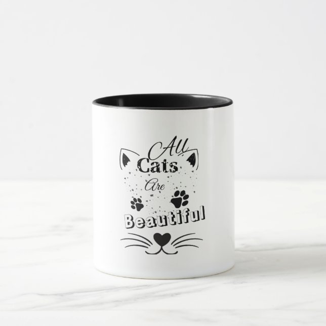 All Cats Are Beautiful – Minimal Cute Cat Design Mugg (Center)