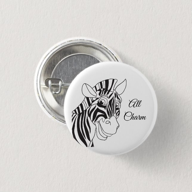 "All Charm" Vacker Zebra Svart & Vit Trendig Knapp (Framsida & baksida)