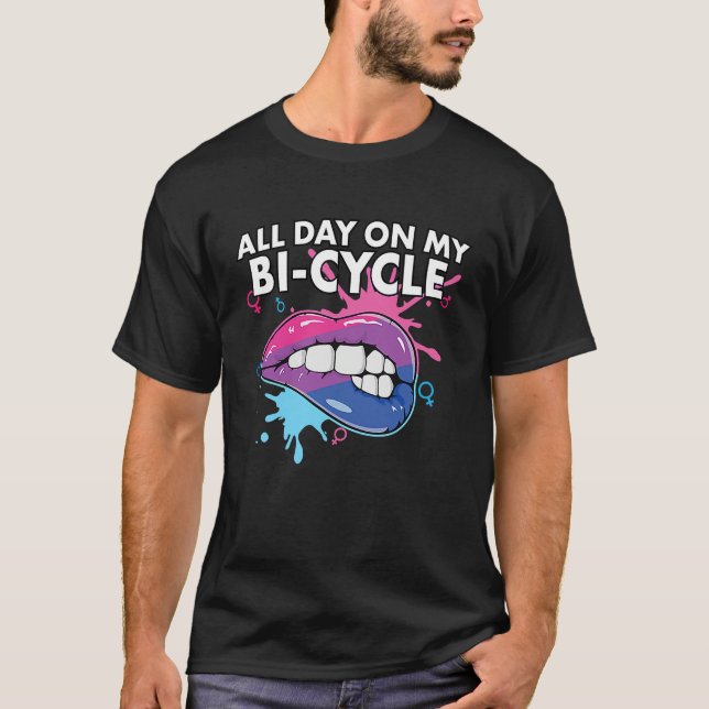 All Day On My Bi cycle Bisexual Rainbow Pride LGBT T Shirt (Framsida)