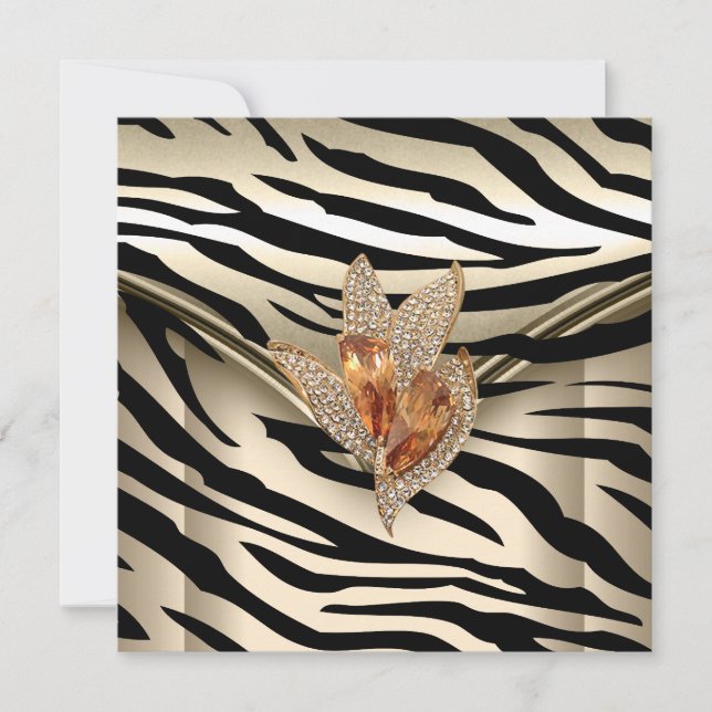 All Event Elegant Zebra Caramel Cream Black Guld Inbjudningar (Framsida)