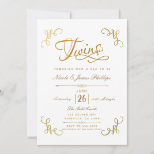 All Gold Falsk Folie Baby Shower TVILLINGAR Script Inbjudningar