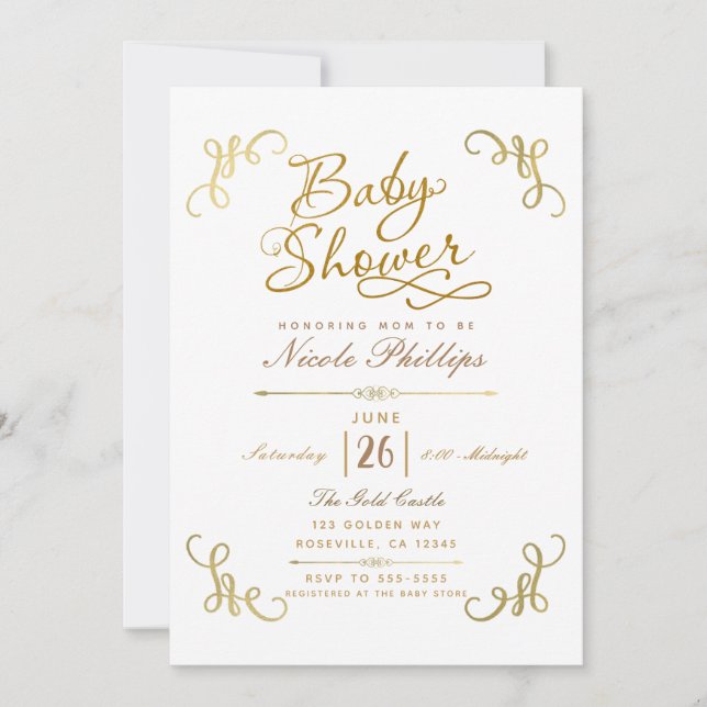 All Gold Faux Folie Baby Shower Manus Typ Inbjudningar (Framsida)