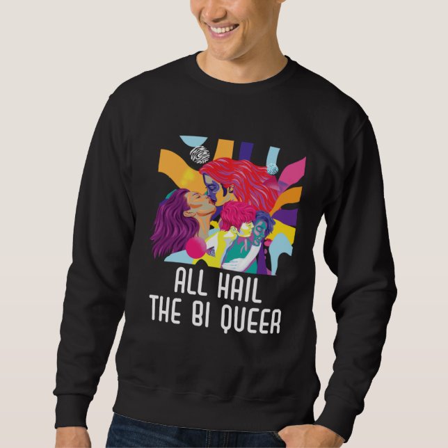 All Hail The Bi Queer Bisexual Rainbow Pride LGBTQ Lång Ärmad Tröja (Framsida)