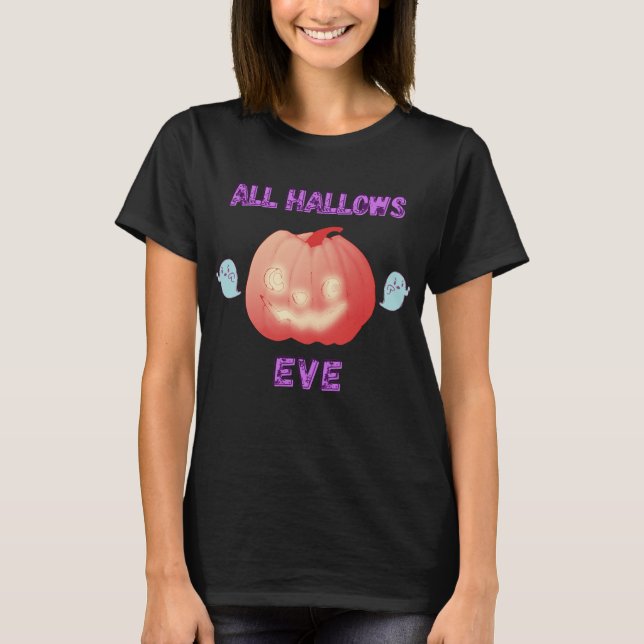 All Hallow Kväll Halloween Pumpkin och Spöken T Shirt (Framsida)