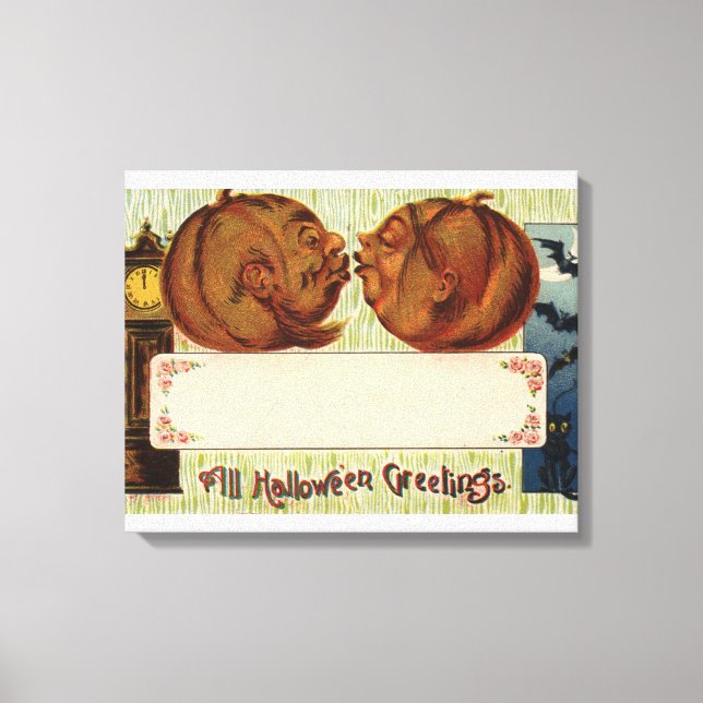 All Halloween GreetingsPumpkins Kissing Canvastryck (Framsida)
