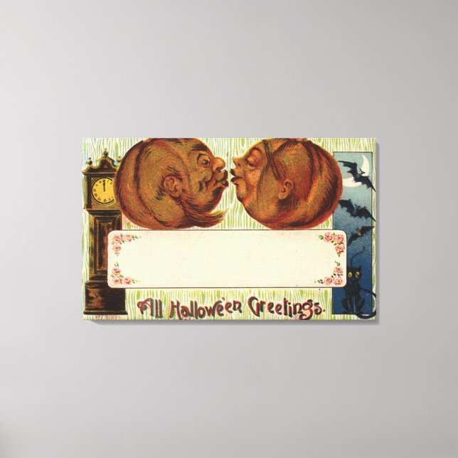 All Halloween GreetingsPumpkins Kissing Canvastryck (Framsida)