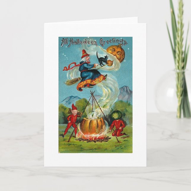 All Halloween Hälsning Flies Witch Kort (Framsida)