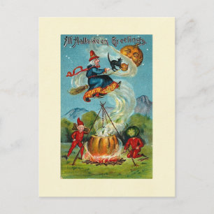 All Halloween Hälsning Flies Witch Vykort