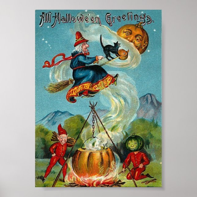 All Halloween Hälsning Vintage Skriv ut Poster (Framsidan)