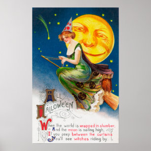 All Halloween Witch på ett rum med Full Moon Poster