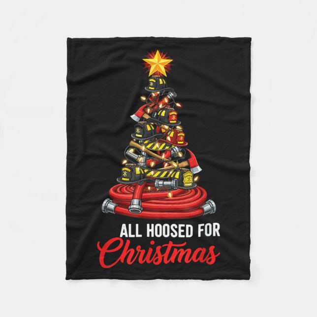 All Hoosed Christmas Firefighter Tree Shirt, Firem Fleecefilt (Framsidan)