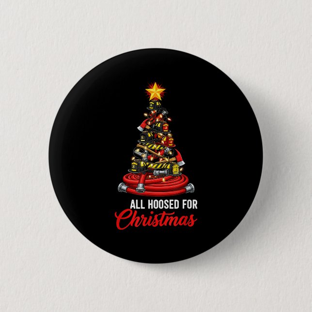 All Hoosed Christmas Firefighter Tree Shirt, Firem Knapp (Framsida)