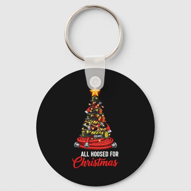 All Hoosed Christmas Firefighter Tree Shirt, Firem Nyckelring (Framsida)