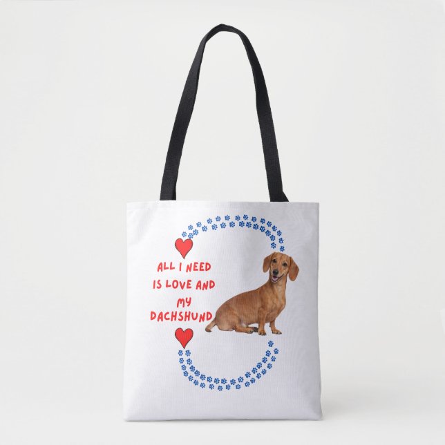 All I Need Is Love and My Dachshund Tote Bag Tygkasse (Framsida)